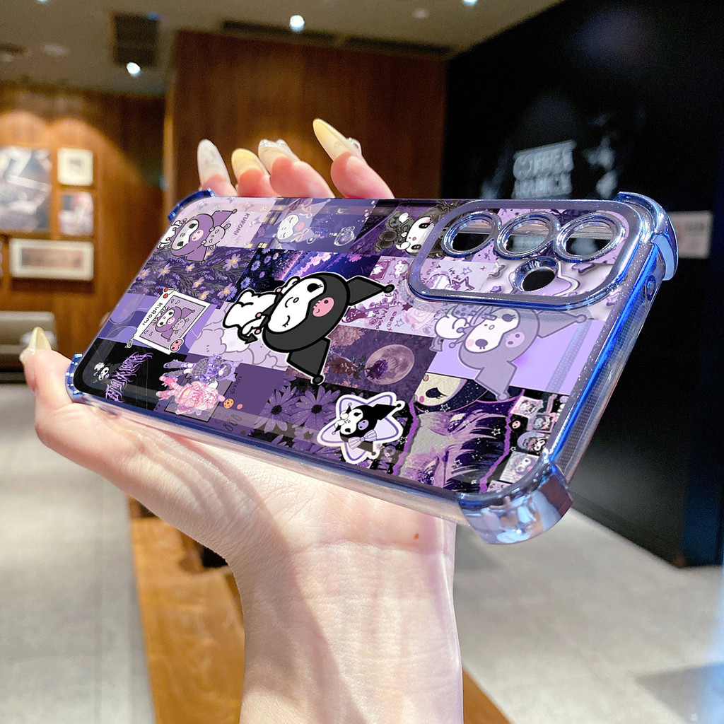 เข้ากันได้กับ Samsung Galaxy A17 A07 A15 A05 A35 A55 A14 A34 A56 A36 A06 A16 Heart Melody Kuromi Clear Plating Case Anti Drop Cover