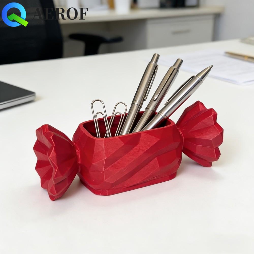 AEROF กล่องเก็บของรูปลูกกวาด, กล่องดินสอสร้างสรรค์มัลติฟังก์ชั่น, ตกแต่งสีทึบหวาน 3D พิมพ์ของขวัญชาวไร่ฉ่ํา