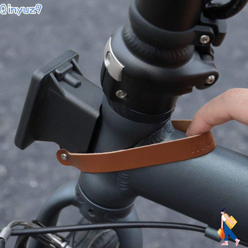QINYUZ9 สายดึงชั้นวางของด้านหน้า, น้ําหนักเบา Quick Release จักรยานพับอุปกรณ์เสริม, หัวเข็มขัดสแตนเลสแบบพกพาทนทาน Anti-scratch Cowhide Handle สําหรับ Brompton