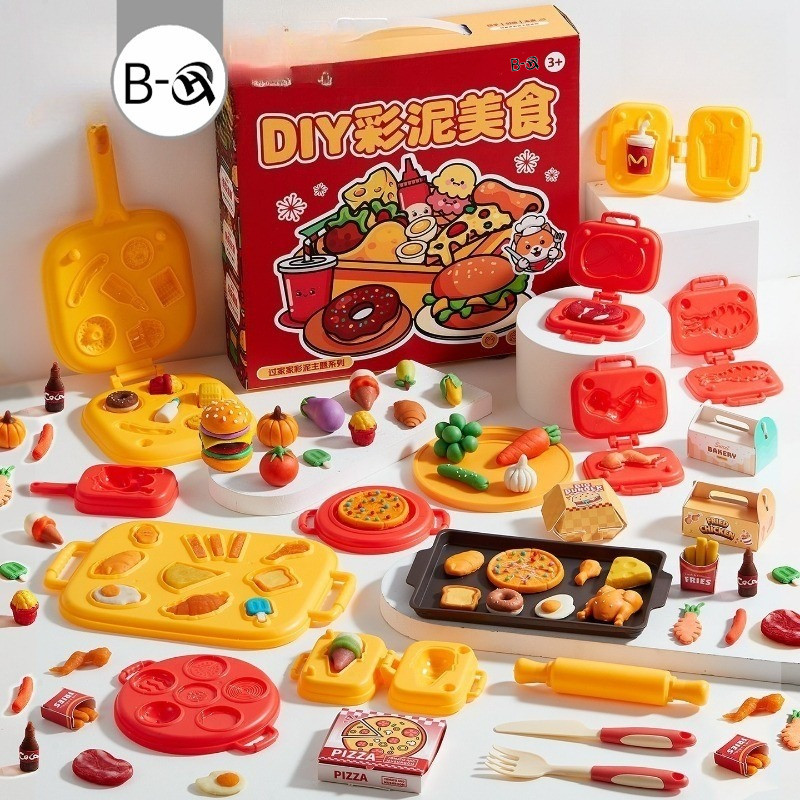 BHQ DIYแป้งโดว์ดินน้ำมัน ชุดแฮมเบอร์เกอร์ ของเล่นจำลอง ชุดของเล่นในครัว