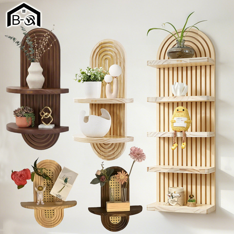 BHQ ชั้นวางของติดผนัง สไตล์โบฮีเมียน ดีไซน์วงรีเกลียว ตกแต่งห้องนั่งเล่น ห้องนอน แข็งแรงทนทาน