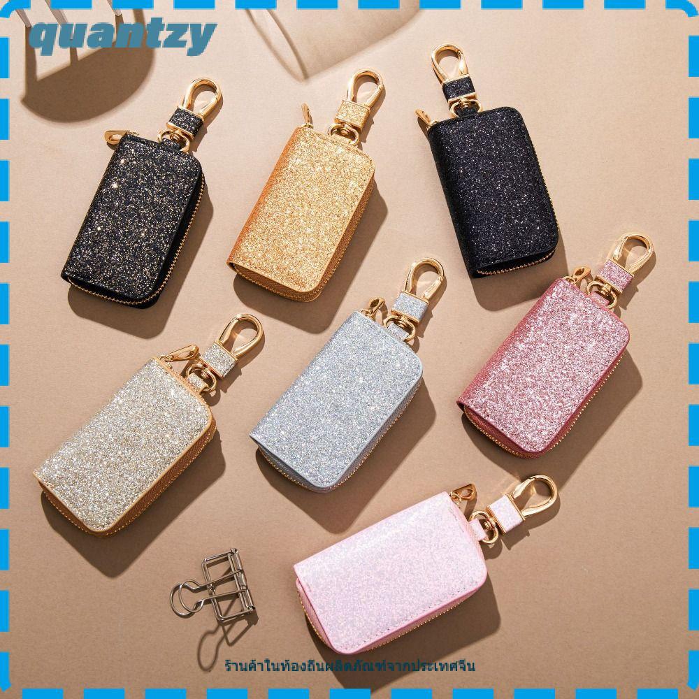 QUANTZY กระเป๋ากุญแจรถ, ออร์แกนกุญแจรถ Bling เงา, กระเป๋ามินิ PU
