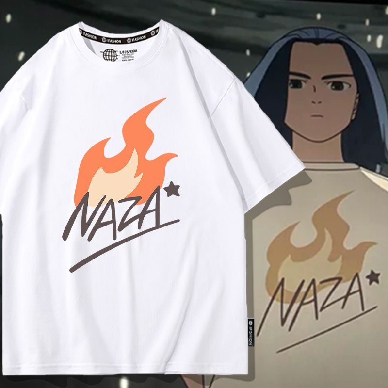 Luo Xiaohei NAZA พิมพ์ร่วมแขนสั้นเสื้อยืดผู้ชายฤดูร้อน 5 สไตล์ใหม่เสื้อยืดหลวมเสื้อผ้าผ้าฝ้ายแท้ Str