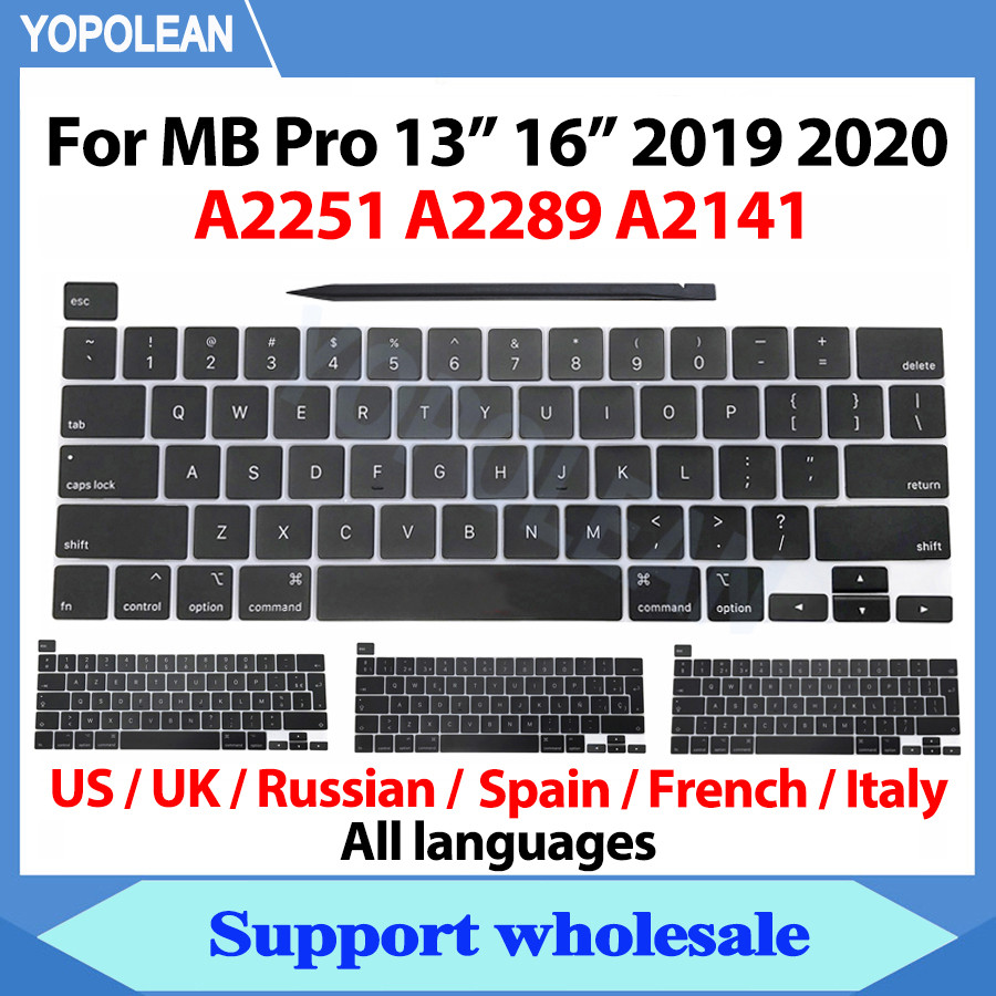 ใหม่ A2141 A2289 A2251 คีย์บอร์ดคีย์ Keycaps สําหรับ Macbook Pro Retina 13 "15" 16" Keycap US UK รัสเซียสเปนฝรั่งเศส 2019 2020 ปี