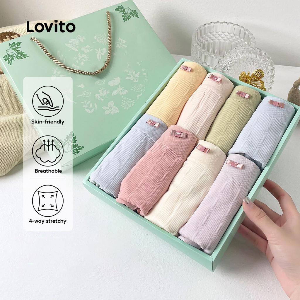 Lovito Casual ชุด 8 ชิ้น Cloud Pure Cotton พร้อมกางเกงชั้นในทรงกล่อง ระบายอากาศได้ดี ยืดหยุ่น 4 ทิศทาง หลากสี สำหรับผู้หญิง LNE1132X066