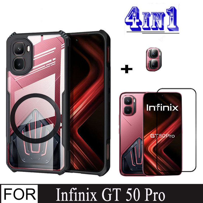 4In1 Infinix GT 50 Proแม่เหล็กเคสโทรศัพท์ไร้สายสําหรับInfinix GT 30 5Gหมายเหตุ60 5Gกันกระแทกกันชนนุ่มปกหลัง + Anti Spyกระจกนิรภัย + เลนส์ป้องกันฟิล์ม