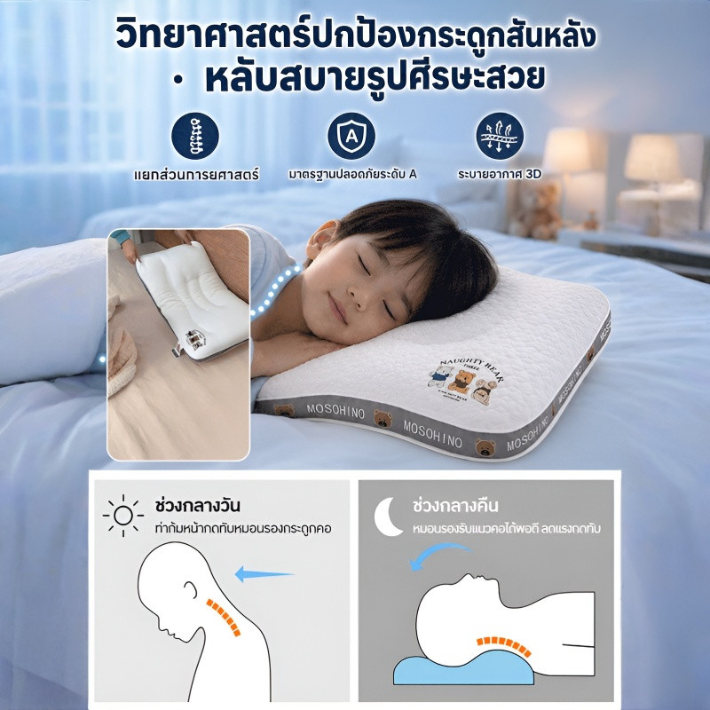 [พยุงสันหลัง] หมอนยางพาราหน่วยความจำสำหรับทารก หมอนพยุงหลังเด็ก หมอนพยุงคอ ปกป้องกระดูกสันหลัง ช่วยนอนหลับ