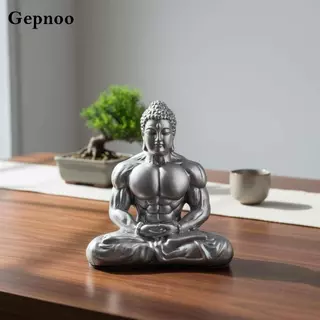 [Gepnoo] Muscle Buddha การออกแบบสร้างสรรค์เครื่องประดับพระพุทธรูปกล้ามเนื้อเซนรูปปั้นพระพุทธรูปกล้ามเนื้อมือแกะสลักพรีเมี่ยมหัตถกรรมสําหรับนักเพาะกาย, โต๊ะทํางาน, ห้องนั