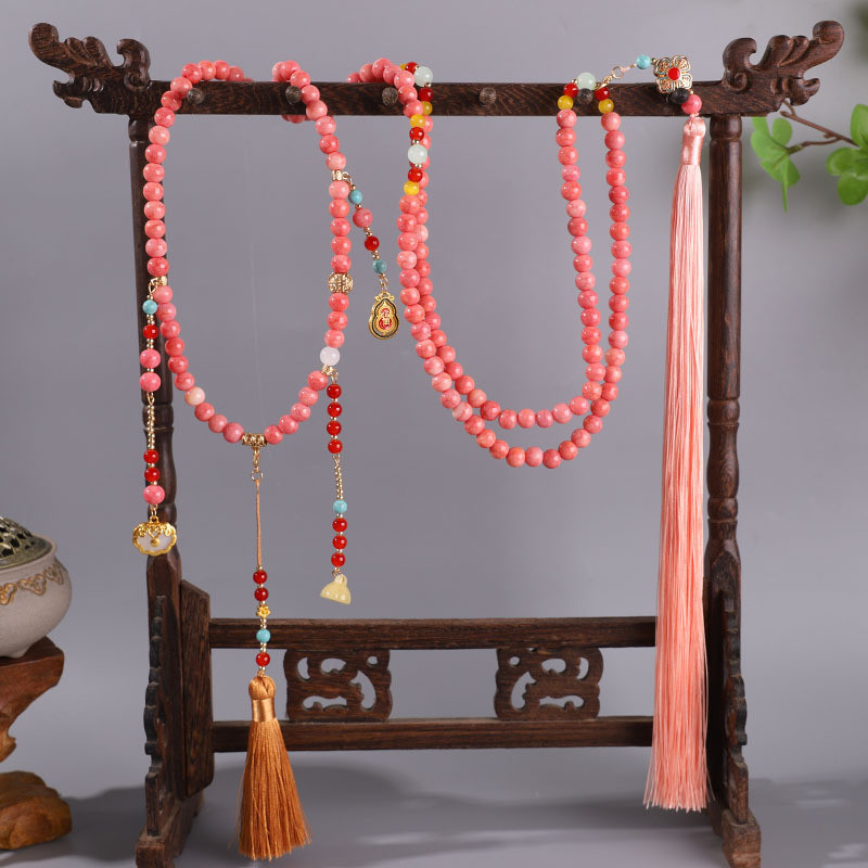 ใหม่สไตล์จีนโบราณสร้อยคอลูกปัดสีแดงสูง级中式古风红色珠项链อี高感长款 新款马面裙配饰MNT0531