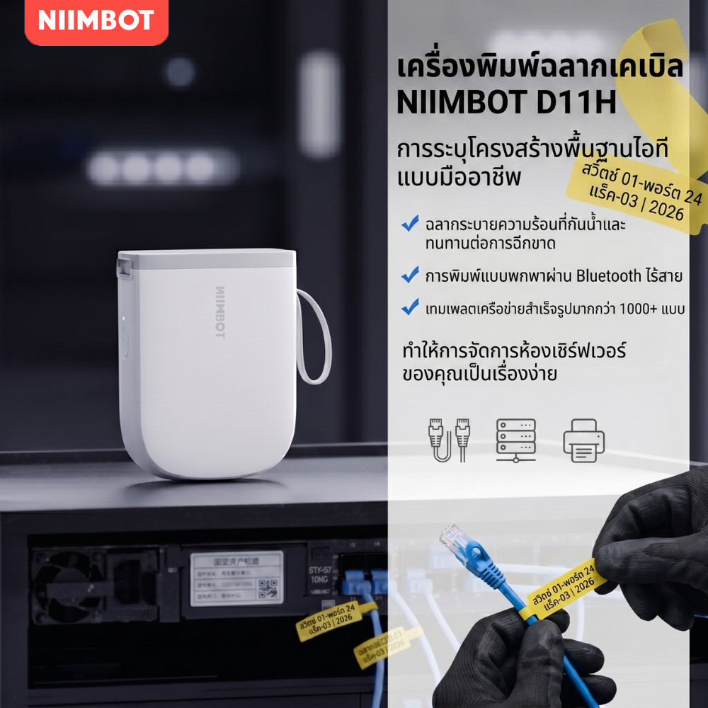 NIIMBOT D11H เครื่องปริ้นสติกเกอร์ ใช้คู่ฉลากสายไฟ สำหรับติดป้ายเบรกเกอร์ไฟฟ้า ตู้ไฟ และแผงควบคุมไฟ