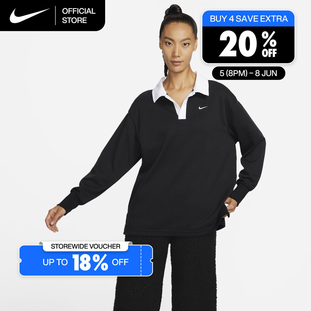 Nike Women's Sportswear Essential Oversized Long-Sleeve Polo - Black [FB8721-010]
