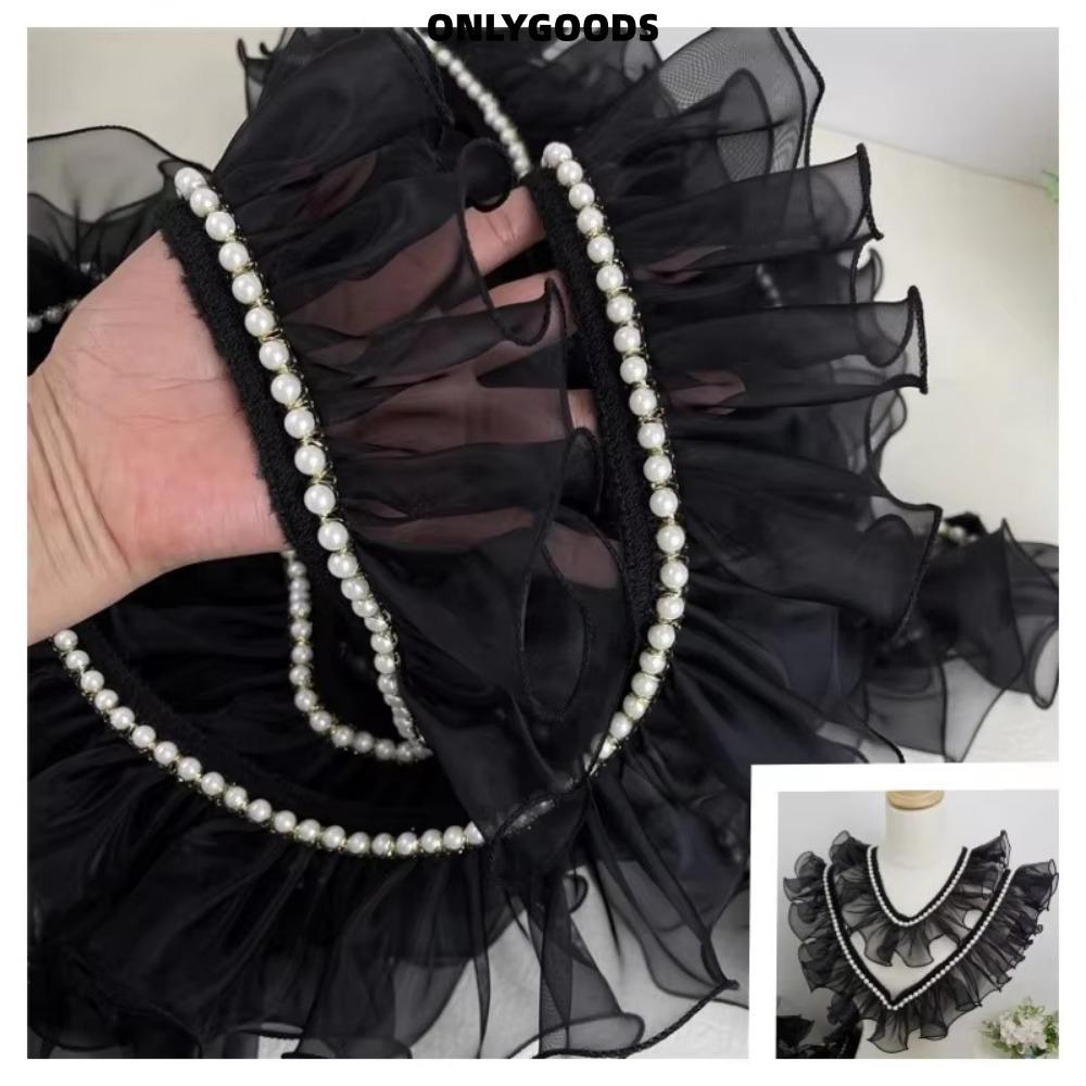 เท่านั้นGOODS ลูกปัด Ruffle ลูกไม้, DIY 8 ซม.กว้างจีบ Ruffled ผ้า, Organza สีดํามุกลูกไม้อุปกรณ์เสริมชุดกระโปรงคอปกขอบ