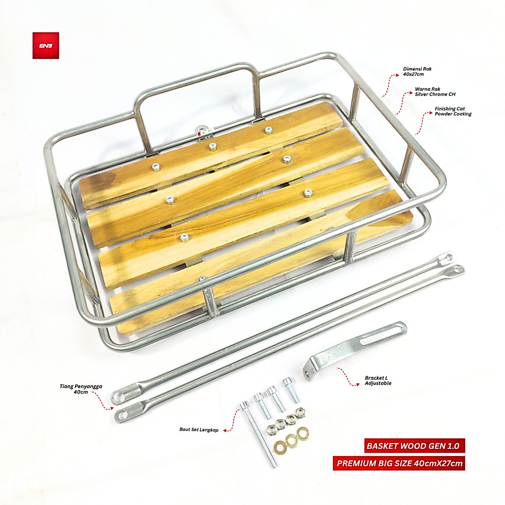 ตะกร้าหน้าจักรยานไม้ขนาดใหญ่ PREMIUM WOODEN BIKE RACK Universal Fixie Mtb Comutterbike Federal