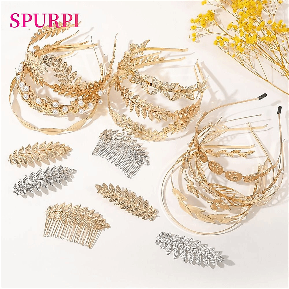 SPURPI Gold Leaves Tiara,สไตล์เกาหลีComfort Fitเจ้าสาวHeadpiece,พวงหรีดเจ้าสาวอุปกรณ์เสริมผมเครื่องประดับHeadwearงานแต่งงาน