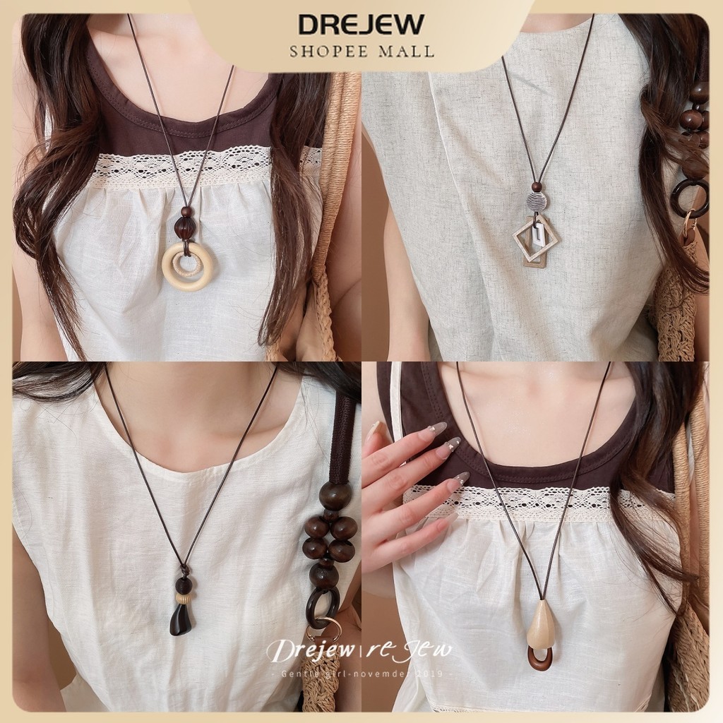 DREJEW สร้อยคอผู้หญิง สายหนัง จี้รูปไม่สม่ำเสมอ สไตล์วินเทจรีสอร์ท ดีไซน์พิเศษ อเนกประสงค์