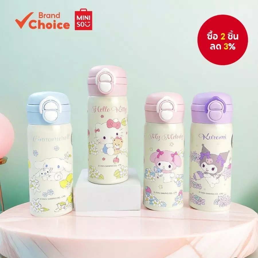 Hello Kitty & Kuromi กระติกน้ําสูญญากาศสแตนเลสแบบดื่มคู่ 360 มล. ขวดน้ําหุ้มฉนวนที่ทนทาน