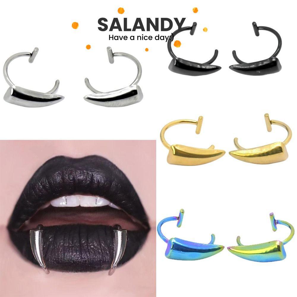 SALAND แหวนปากปลอม, สแตนเลสไม่เจาะเครื่องประดับ, อินเทรนด์ Punk Vampire Fang รูปร่าง Non-piercing Li