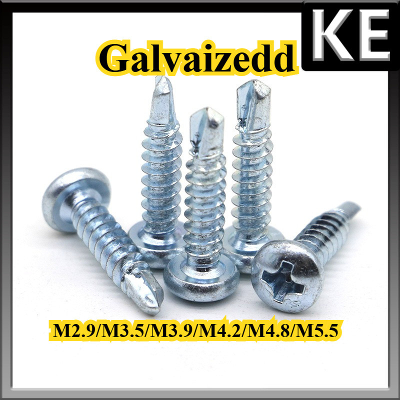 น็อต สกรู หัวกลมแบน แฉก ชุบสังกะสี ปลายสว่าน / Pan Head Phillip Self Drilling Screw Galvanizing  M2.9/M3.5/M3.9/M4.2/M4.8/M5.5 KE-FASTENER