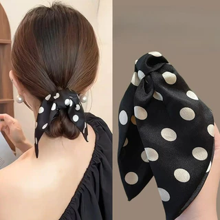 สีดําสีขาวลายจุด Bowknot หางม้าสูง Claw กิ๊บติดผม Grips Headwear เครื่องประดับผมสําหรับผู้หญิง