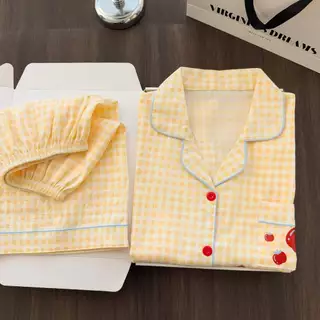 ฤดูร้อนกางเกงขาสั้นแขนสั้น Cloud Cotton Lapel ชุดนอนผู้หญิง Simple Comfort คาร์ดิแกน Hom