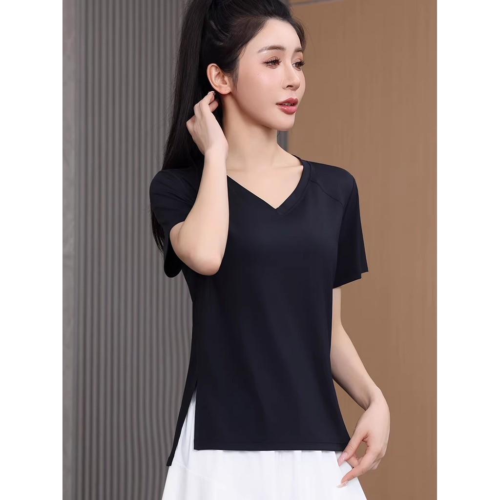 ขนาดใหญ่ขนาดไขมัน mmV คอฟิตเนสเสื้อยืดผู้หญิงหลวม Slimmer ดู Quick-Drying กีฬาฤดูร้อนบางแขนสั้นครึ่ง