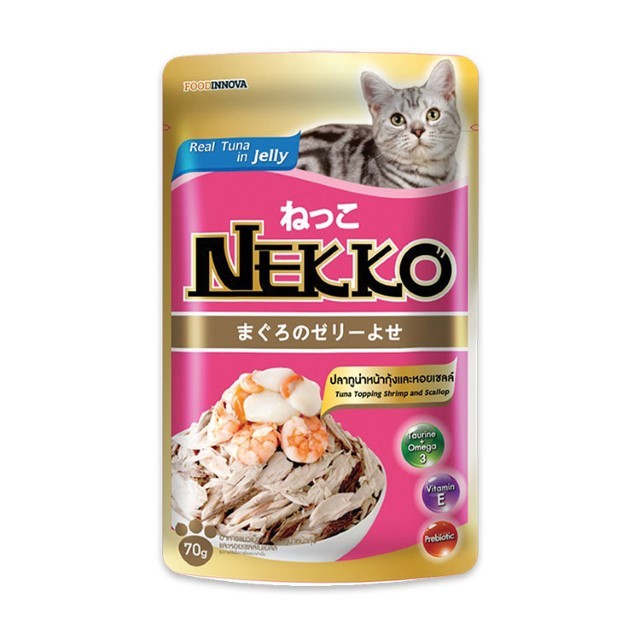 เน็กโกะ อาหารเปียกแมวทูน่าผสมกุ้งหอยเชลล์ Nekko Tuna Shrimp Scallop 70g.