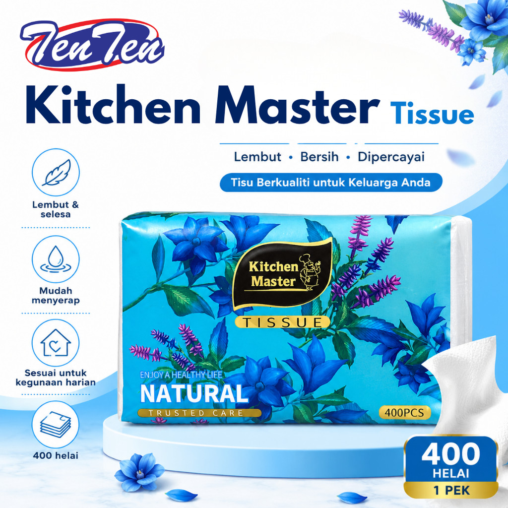 1 แพ็ค 4 ชั้น Deluxe Soft Cheerful Tissue 400 แผ่น KITCHEN MASTER กระดาษเช็ดหน้าหนา