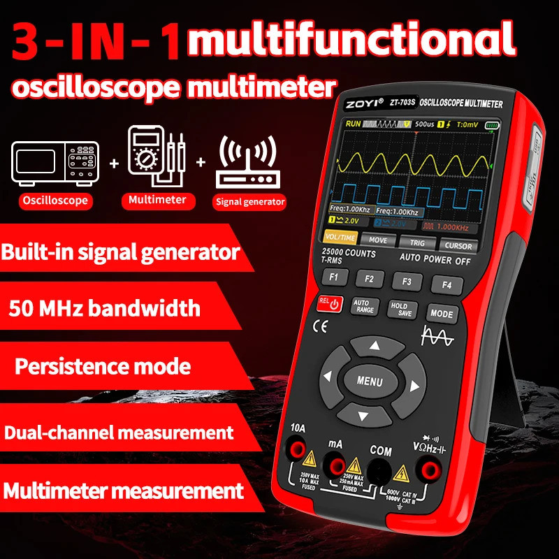 ประสิทธิภาพ ZOYI ZT-703S Oscilloscope มัลติมิเตอร์,2 ช่อง Digital Oscilloscope พร้อมมัลติมิเตอร์ Dig