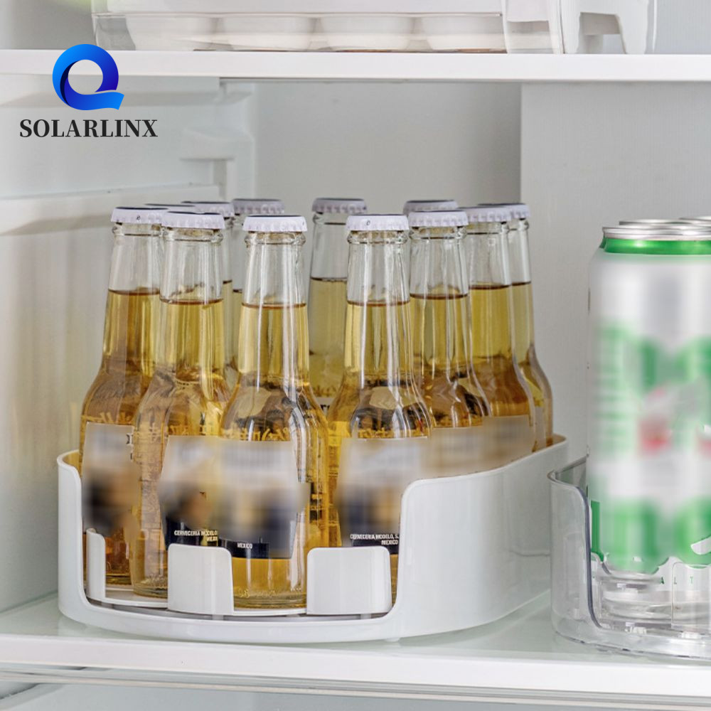SOLARLINX ตู้เย็นชั้นเก็บเครื่องดื่มหมุน,ประหยัดพื้นที่ที่ถอดออกได้หมุนชั้นวางเครื่องเทศ,อุปกรณ์ครัวถาดหมุนพลาสติกกันลื่นชั้นเก็บเครื่องดื่มพรรค