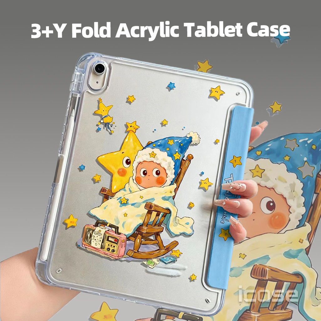 3+Y หมอนพับ Star Person อะคริลิคแท็บเล็ตป้องกันกรณีสําหรับ iPad 10th/11th Gen, iPad Air 8th/7th/6th 