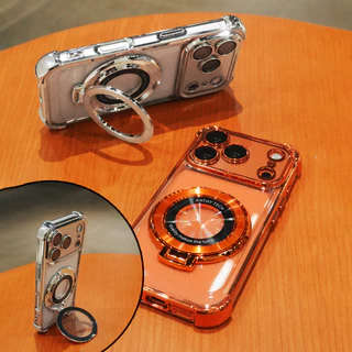 หรูหรากันกระแทกไฟฟ้าซีดีแบบยึดเคสโทรศัพท์แม่เหล็กโปร่งใส,เหมาะสําหรับiPhone 17/16/15/14/13/12/11 Pro Max Plus 17e Airเคสโทรศัพท์พร้อมขายึด,กันกระแทก