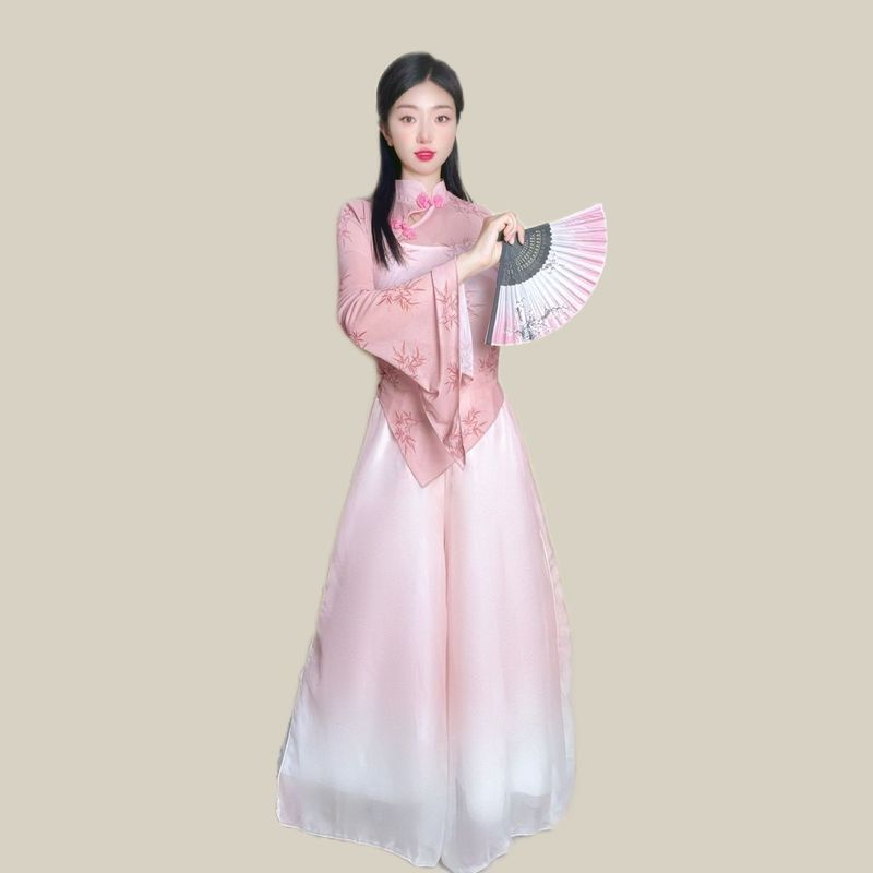 热销古典舞练功服身韵纱衣春夏长袖表演服中国舞旗袍艺考舞蹈服套装女26611 Best-selling classical dance practice outfit, long-sleeved per