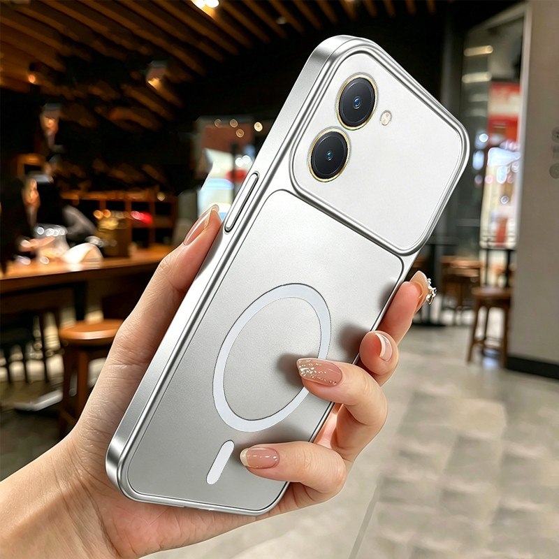 สําหรับVIVO Y16 Y56 5G 2022 Y02Sเคสโทรศัพท์Softcaseซิลิโคนกันกระแทกออกแบบใหม่ความงามMatteโลหะเงินสําหรับสาวแม่เหล็ก DSCBS1
