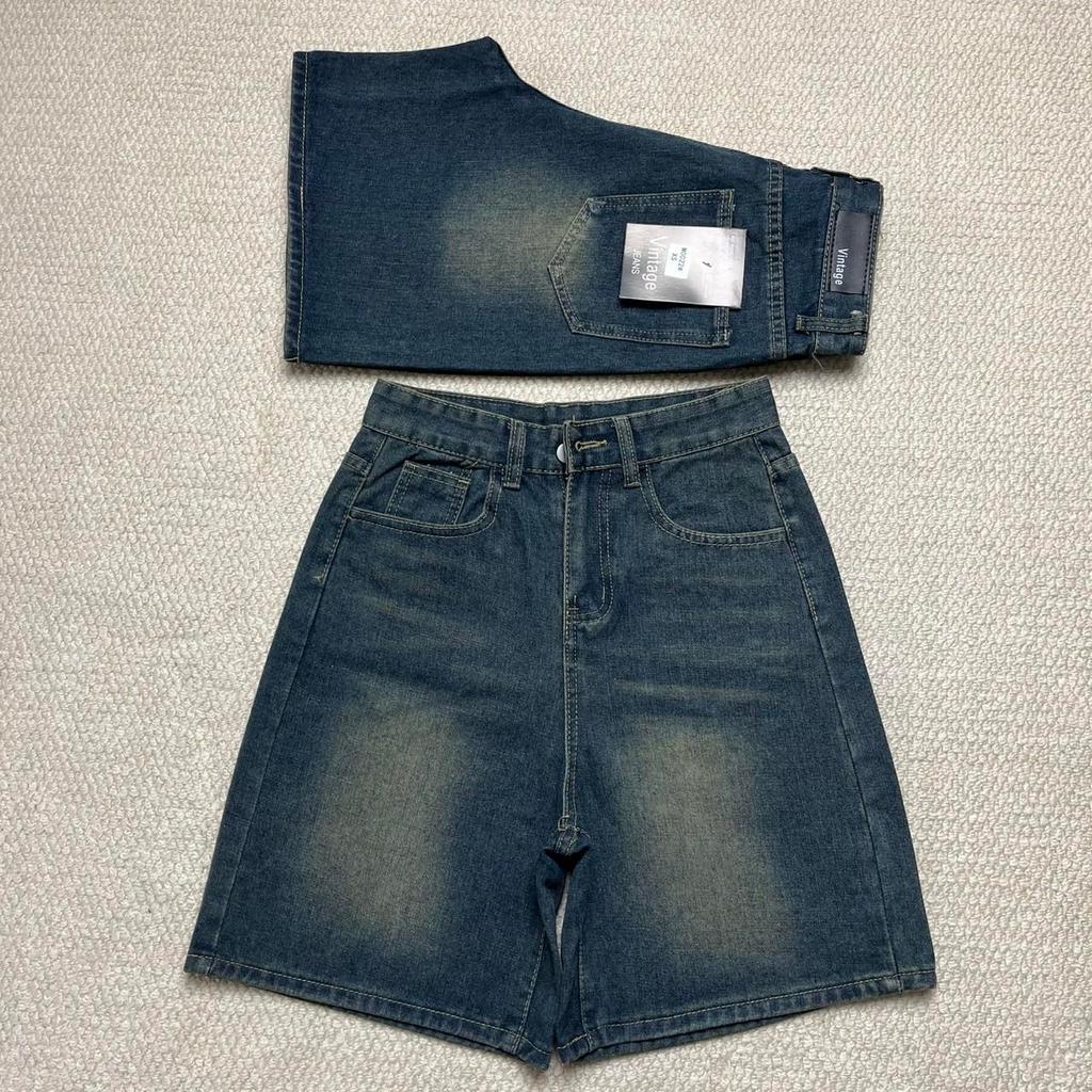 กางเกงยีนส์3ส่วน (ยาว 19-21นิ้ว) สีสนิมวินเทจ เอวสูง ผ้าไม่ยืด ป้ายvintage #M0022