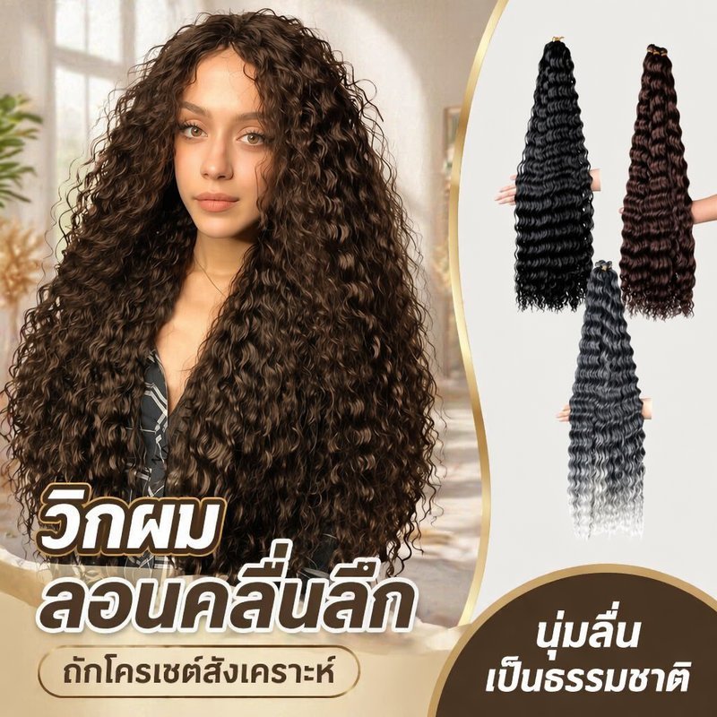 วิกผมถักโครเชต์ ผมปลอมลอนลึก ผมบิดหยิก เส้นใยทนร้อน สไตล์แอฟริกัน ผู้หญิง ผมยาว