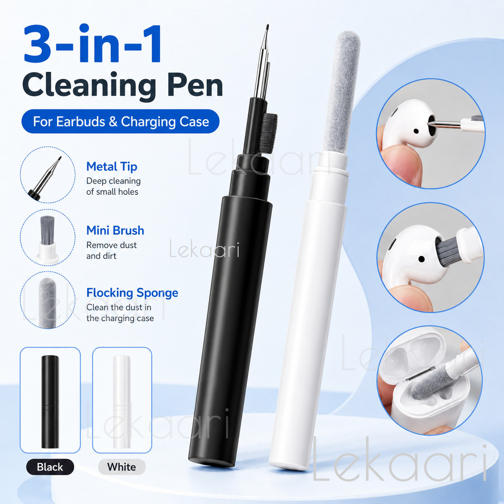 ปากกาทําความสะอาด 3-in-1 สําหรับเคสหูฟัง ปลายโลหะ แปรงขนาดเล็ก ทําความสะอาดล้ําลึกสําหรับหูฟัง AirPods อิเล็กทรอนิกส์ขนาดเล็ก