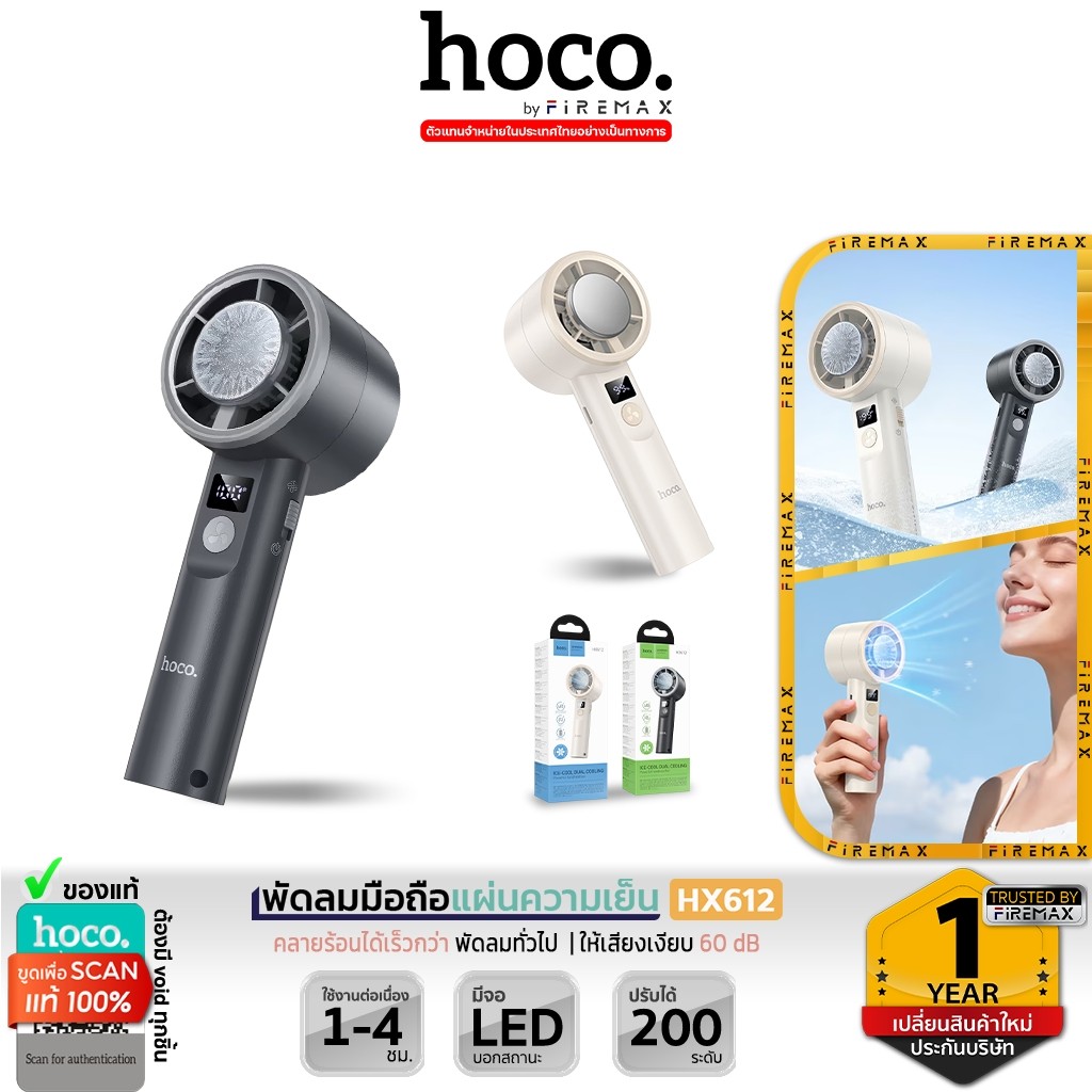 HOCO HX612 พัดลมมือถือ 9000RPM พร้อมแผ่นความเย็น Cooling Panel ปรับแรงลม 200 ระดับ จอ LED พัดลมพกพา hc6