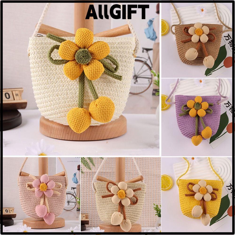 AllGIFT ของขวัญทั้งหมด กระเป๋าฟาง,มินิดอกไม้ซัมเมอร์บีชกระเป๋าสะพาย,แฟชั่นแฮนด์เมดภาพอุปกรณ์ประกอบฉากซิปกระเป๋าใส่เหรียญเด็ก
