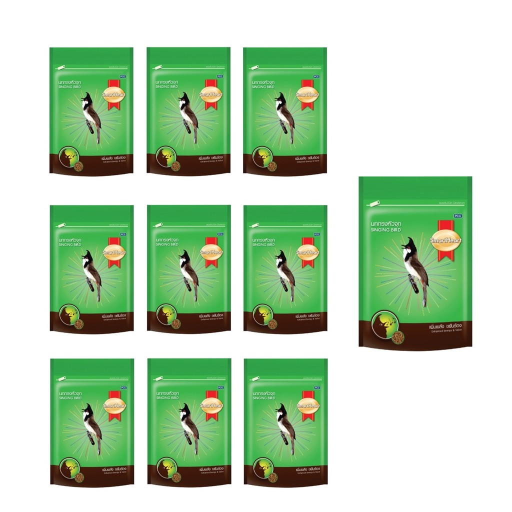 10 ซอง SmartHeart อาหารนกกรงหัวจุก สูตรเพิ่มพลังขยันร้อง 100g.