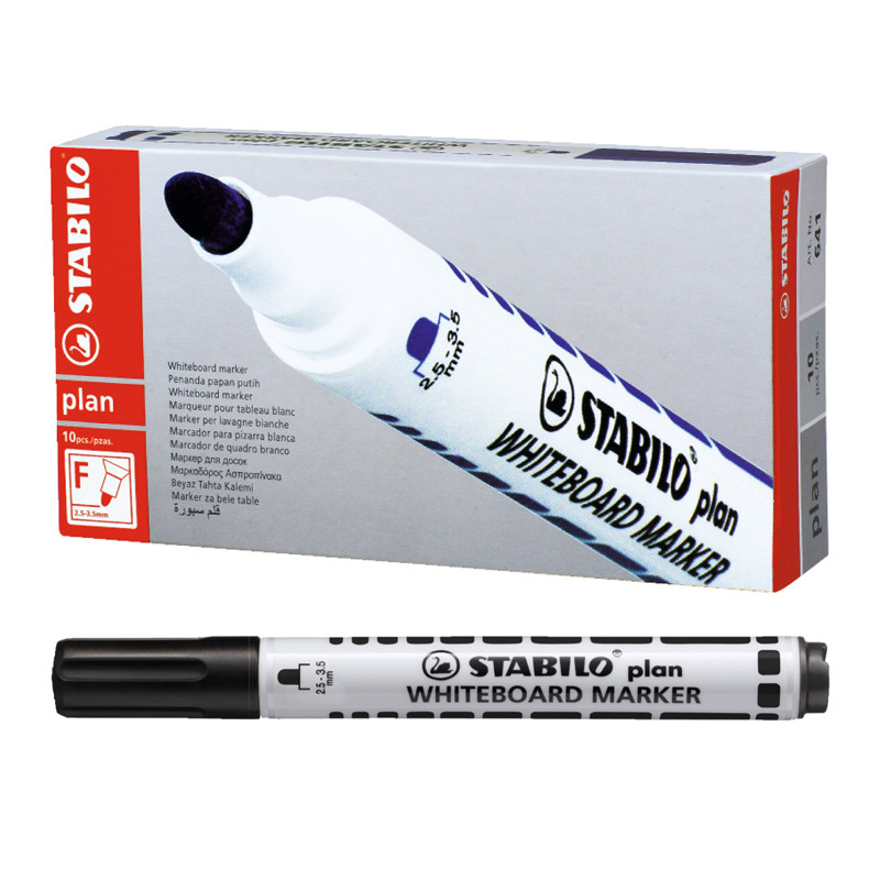 STABILO plan ปากกาไวท์บอร์ดหัวกลม รุ่น Plan 641 สีดำ ขนาดแพ็ค 10 ด้าม