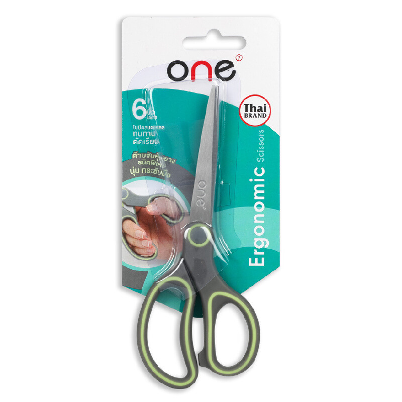 กรรไกร ONE BR1 สีเทา-เหลือง 6 นิ้ว