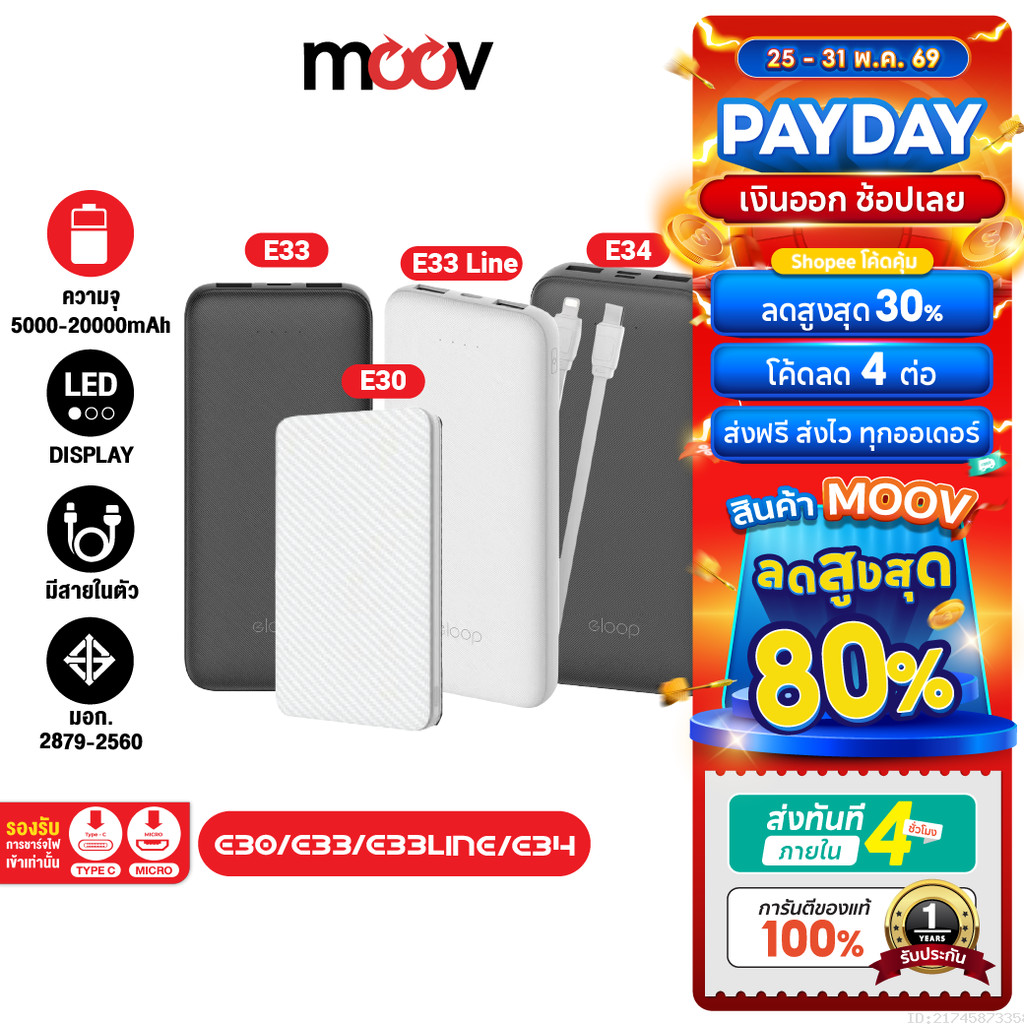 [ส่งไว] Eloop E30 / E33 / E33 Line / E34 แบตสำรอง 5000mAh 10000mAh 20000mAh Powerbank พาวเวอร์แบงค์