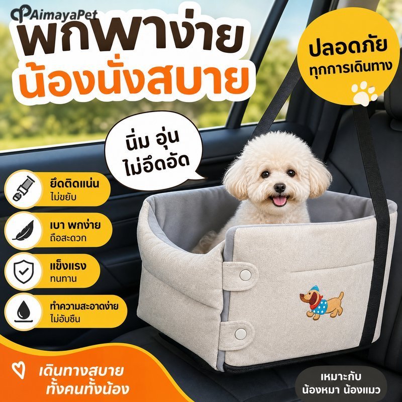 AimayaPet กระเป๋าใส่แมว คาร์ซีทแมว กระเป๋าใส่หมาเล็ก พกพา ระบายอากาศ เบาะรถยนต์ ปลอดภัย ถอดซักง่าย