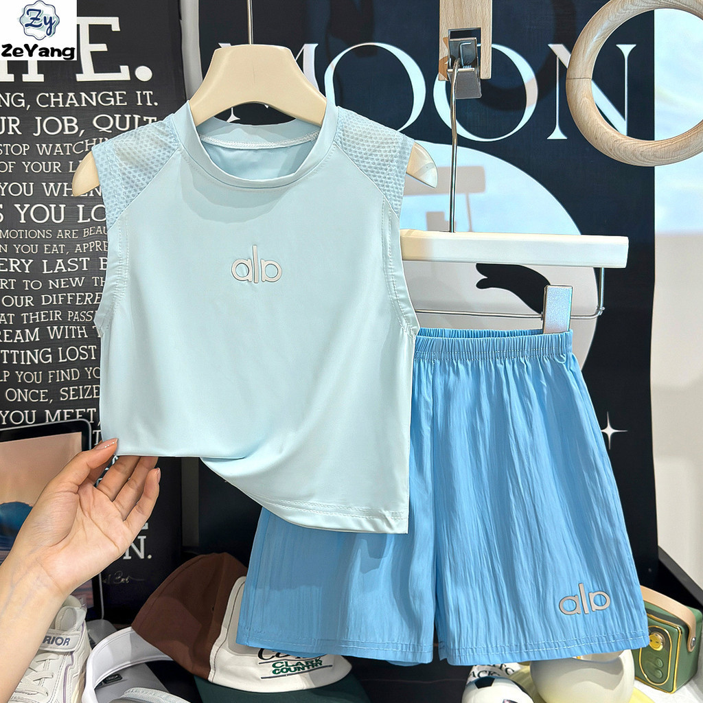 [ซี่] 70-160 พร้อมสต็อกเด็กตาข่ายเสื้อกั๊กสูทน้ําแข็งชุดกีฬาเด็กทารกชุดลําลองแขนกุดชุดแห้งเร็วแฟชั่นเสื้อผ้าเด็กการจัดส่งสินค้าที่รวดเ