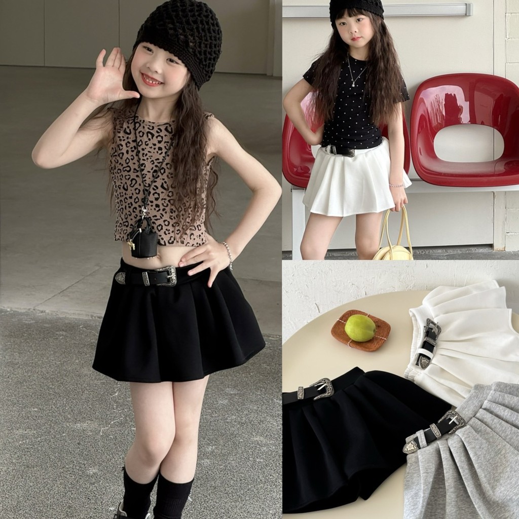 PRETTY BABY กระโปรงเด็ก กระโปรงสั้น มีเข็มขัด ซับกางเกงด้านใน (2244)