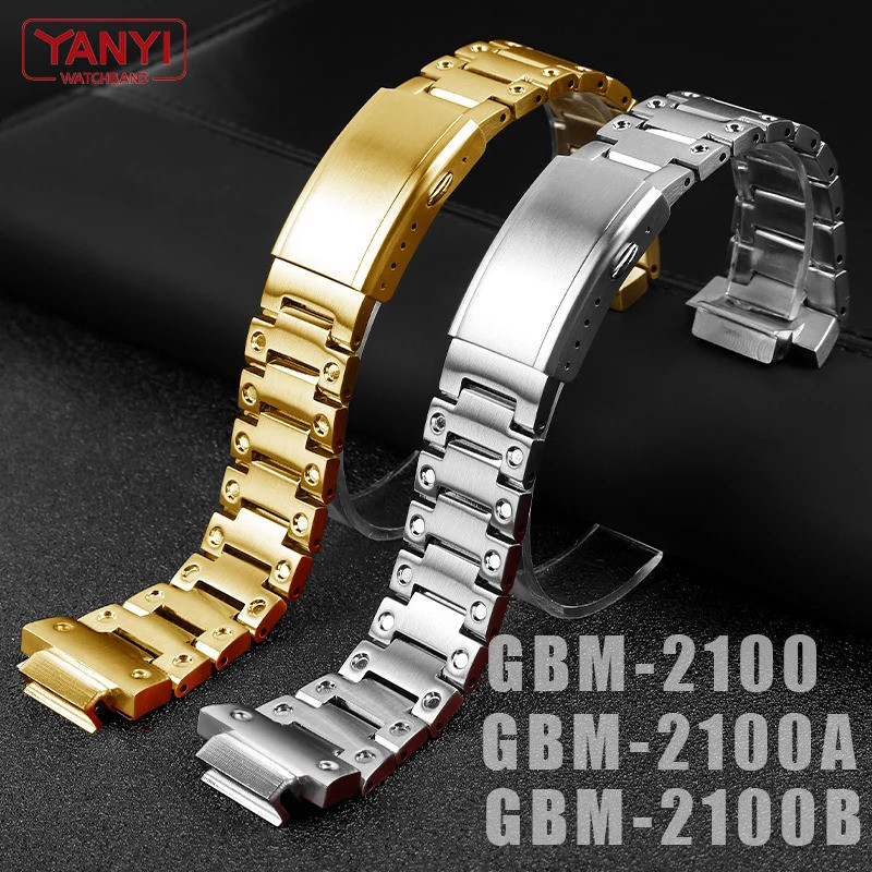 สแตนเลสสตีลสําหรับ casio gshock GBM-2100 GBM2100 GBM-2100A-2BPR GBM-2100B GM-2100 นาฬิกาสายเหล็กที่เ