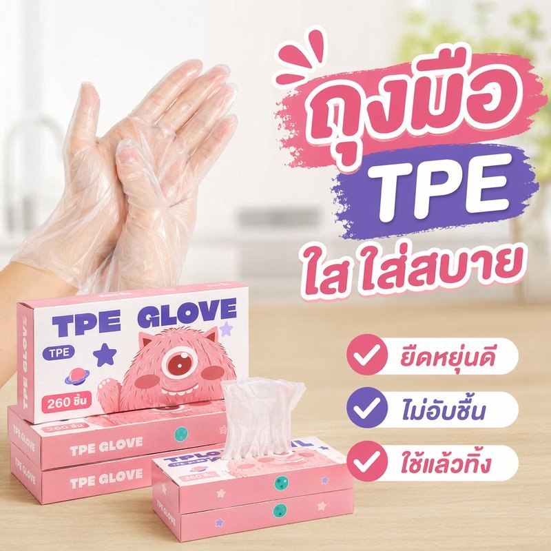 ถุงมือใช้แล้วทิ้ง 70/260 ชิ้น! ถุงมือ TPE เกรดอาหาร