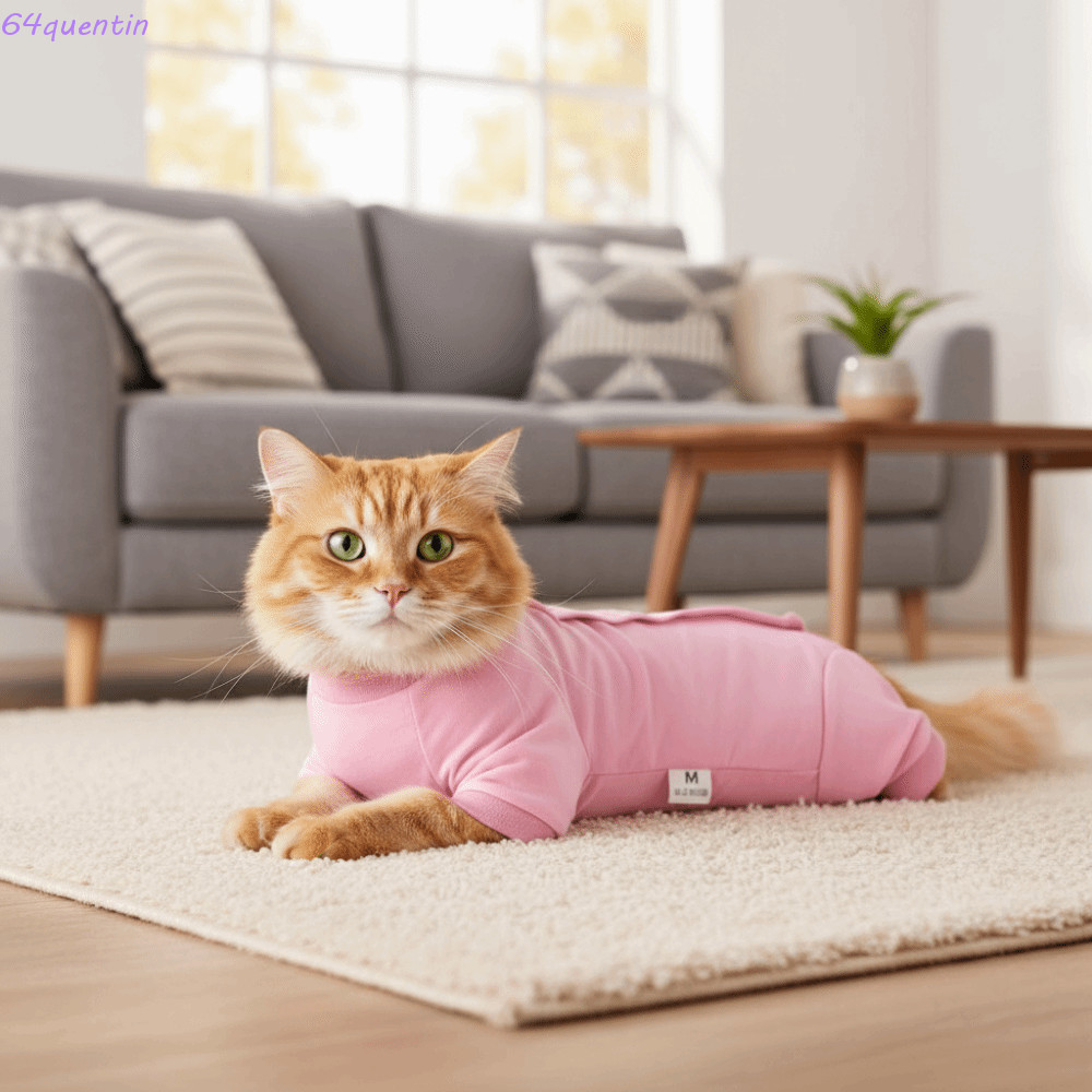 QUENTIN Cat Recovery Suit,สีทึบสบายสัตว์เลี้ยงAnti-Lick Suit,เสื้อผ้าสัตว์เลี้ยงBreathable SoftปรับCatชุดหย่านมสําหรับสุนัขแมว
