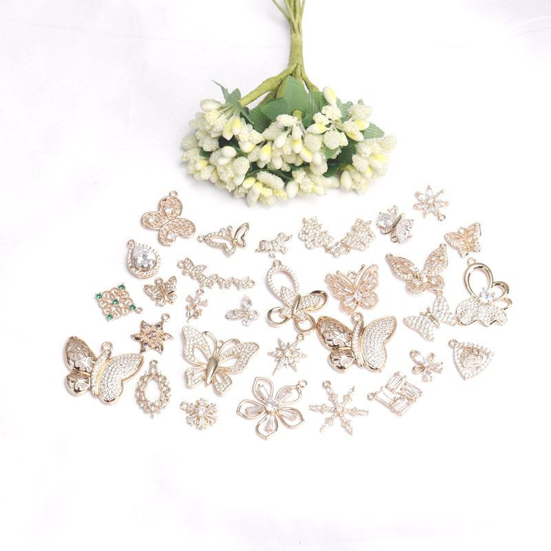 1 Rare Earth Glass Edge พลอยเพทาย Micro-Inlaid ผีเสื้อ Five-pointed Star จี้สร้อยคอ DIY Hairpin Ying