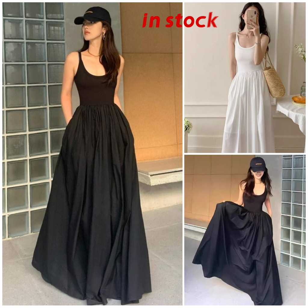 [Grojoy] (คลังสินค้าพร้อม) เอวแคบ Slimmer Look Dress Beach Vacation Sling กระโปรงสีขาว GR831 #
